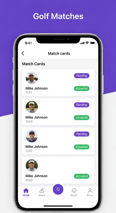 MatchBet Golf matches screen showing active golf money matches